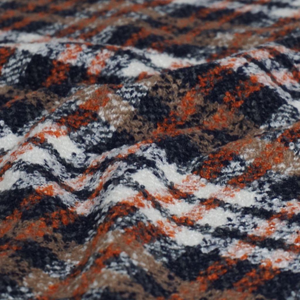 Bouclé Mantelstoff Karo blau rost beige